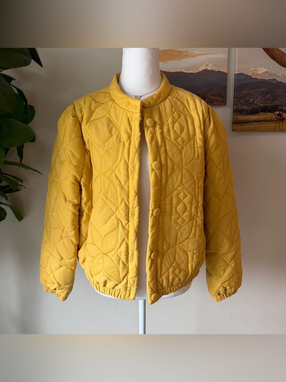 Free People Quilted Yellow Button-Front Puffer Jacket